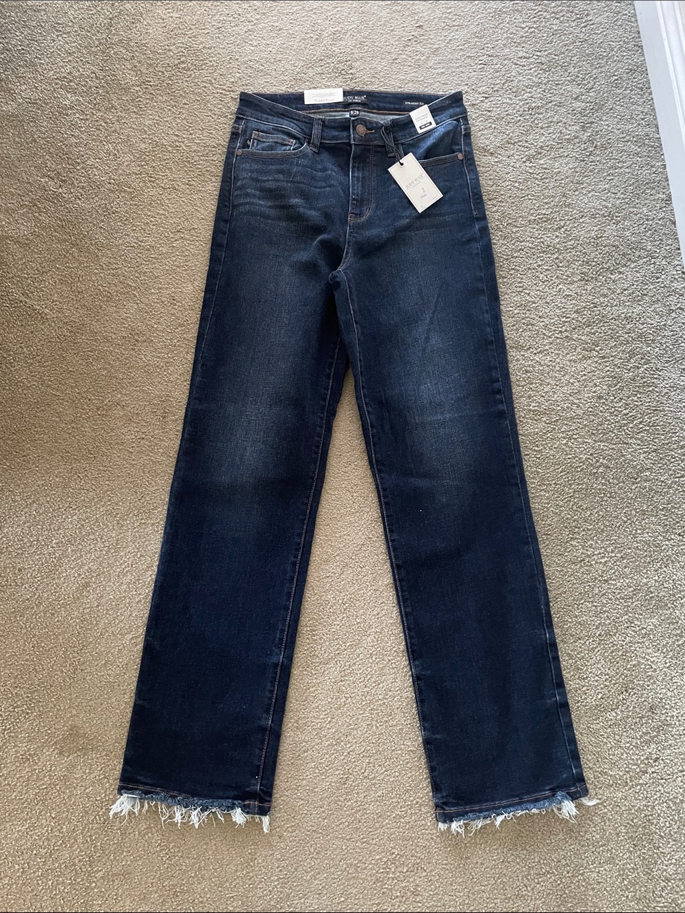 Judy Blue Straight Fit Jeans with Raw Hem Detail